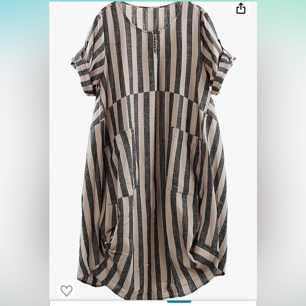 NWT minibee cotton/linen, two colors stripe, short sleeve midi tunic dress 3XL